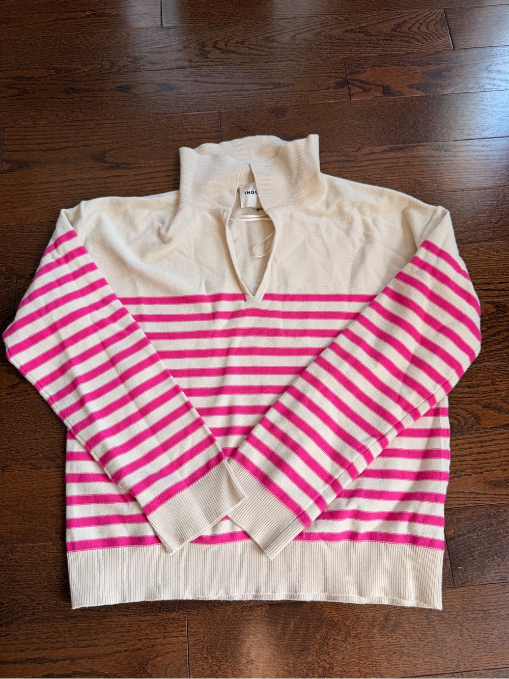 Striped Pink and Cream Quarter-Zip Sweater